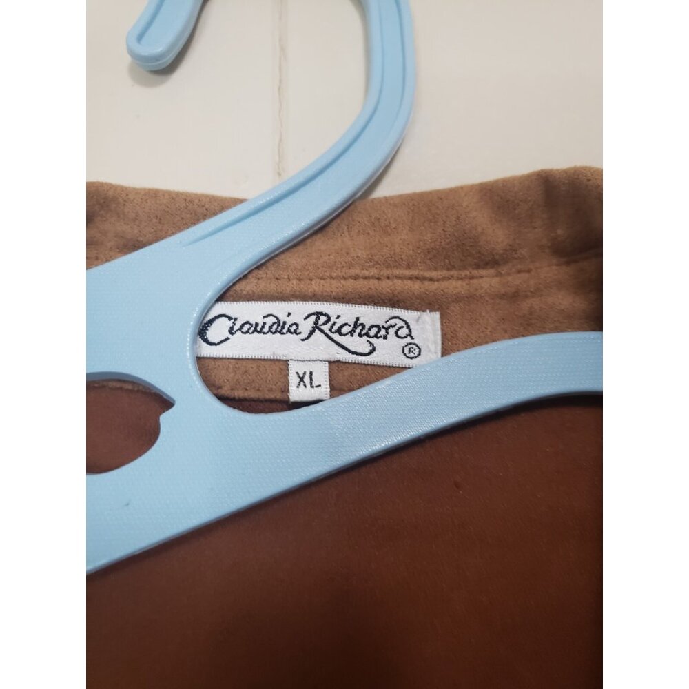 Claudia Richard Womens XL Blouse Faux Suede Cutout Floral Western Tan Button Up - Picture 5 of 6